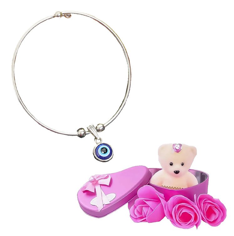 Evil Eye Charm Bracelet & Pink Teddy Bear Gift Combo Set image 2