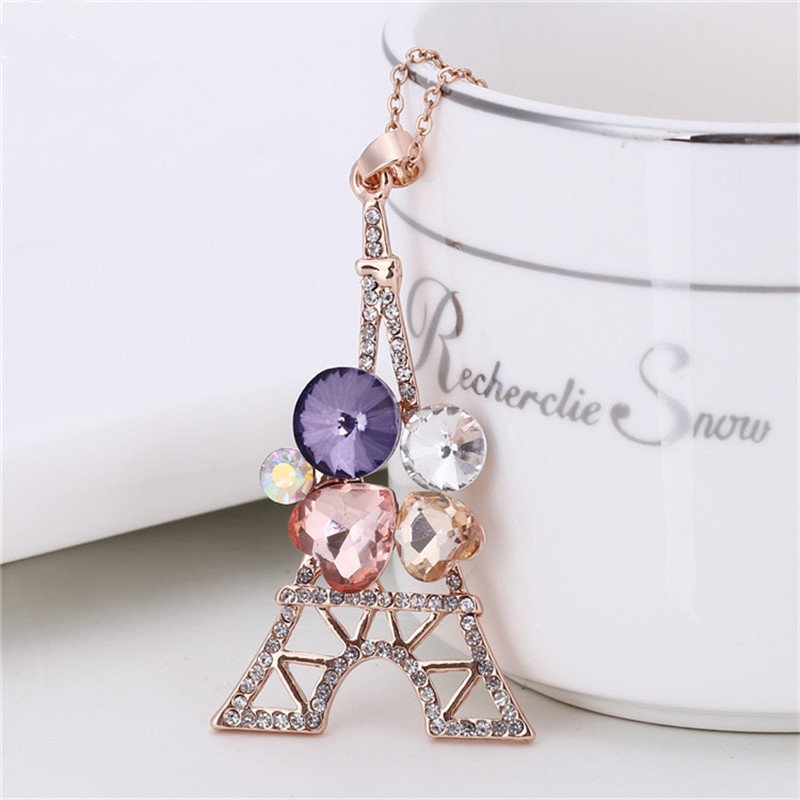 Gold-Plated Multicolor Eiffel Tower Pendant Necklace image 2