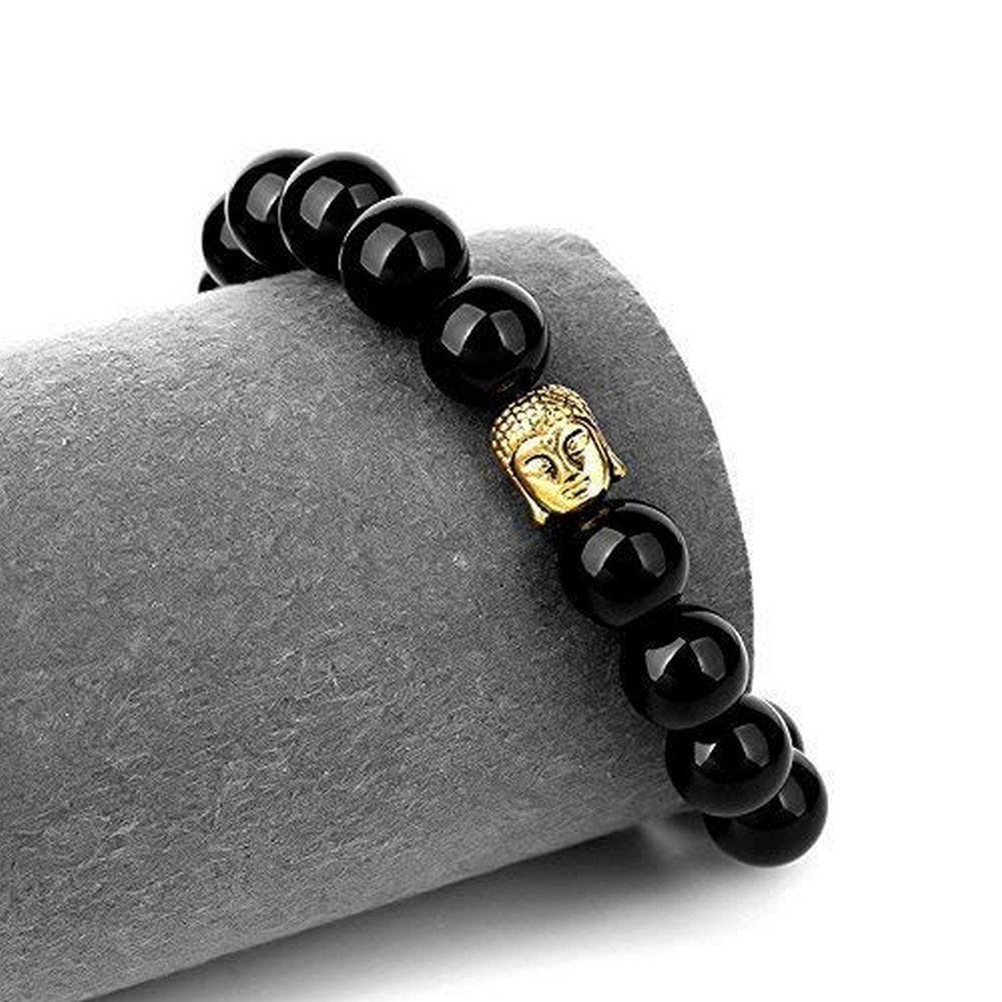 2 Piece Black Beads Buddha and Om Bracelet image 1