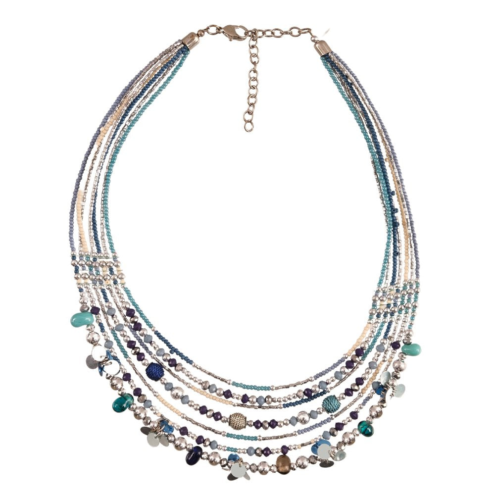 Bohemian Blue Multicolor Beaded Multi-layered Choker Necklace image 3