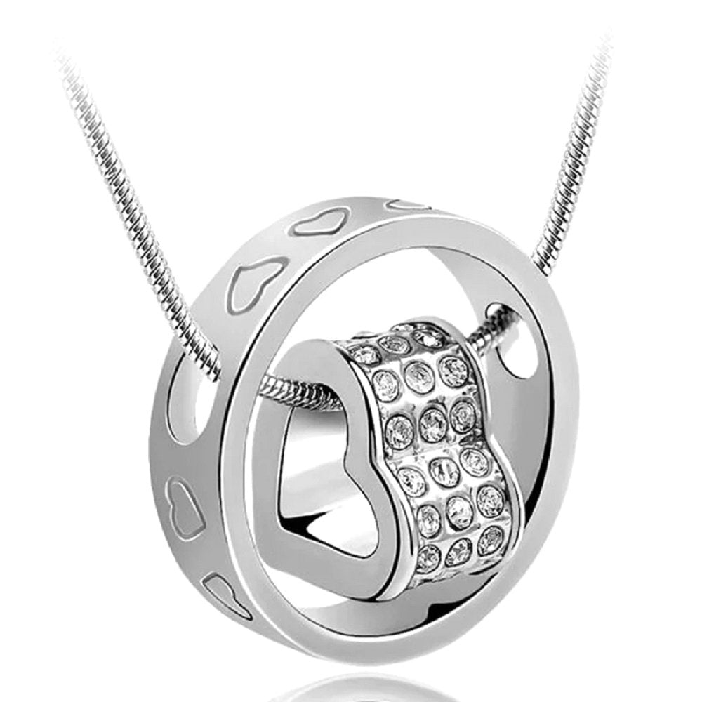 Crystal Heart Circle Silver-Plated Pendant Chain Necklace image 4