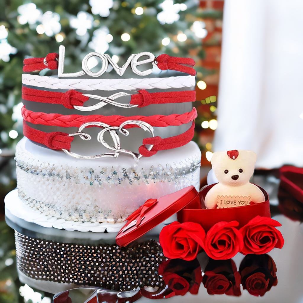 Valentine?s Day Gift Set Love Heart Bracelet & Red Teddy Bear image 2