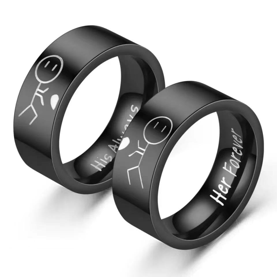 Black Metal Promise Couple Ring Set image 1