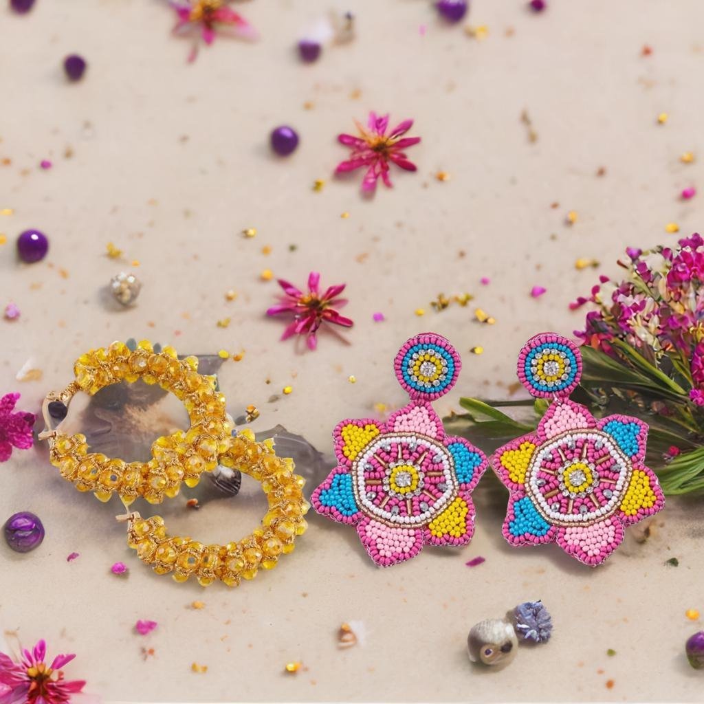 Boho Beauty Handmade Beaded Hoop Dangler Earrings image 3