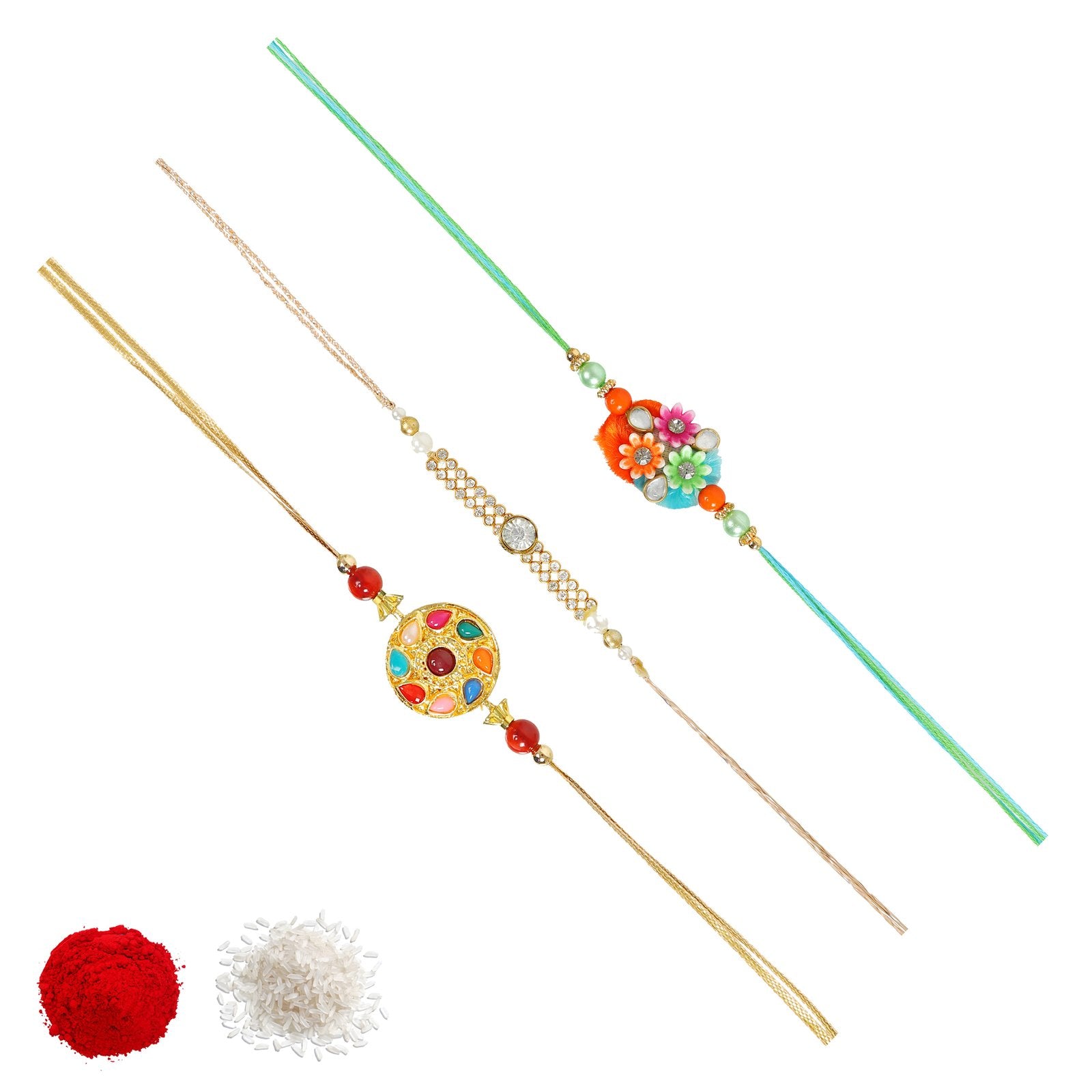 Set of 3 Navragh Kundan Beaded Combo Rakhi Set image 3