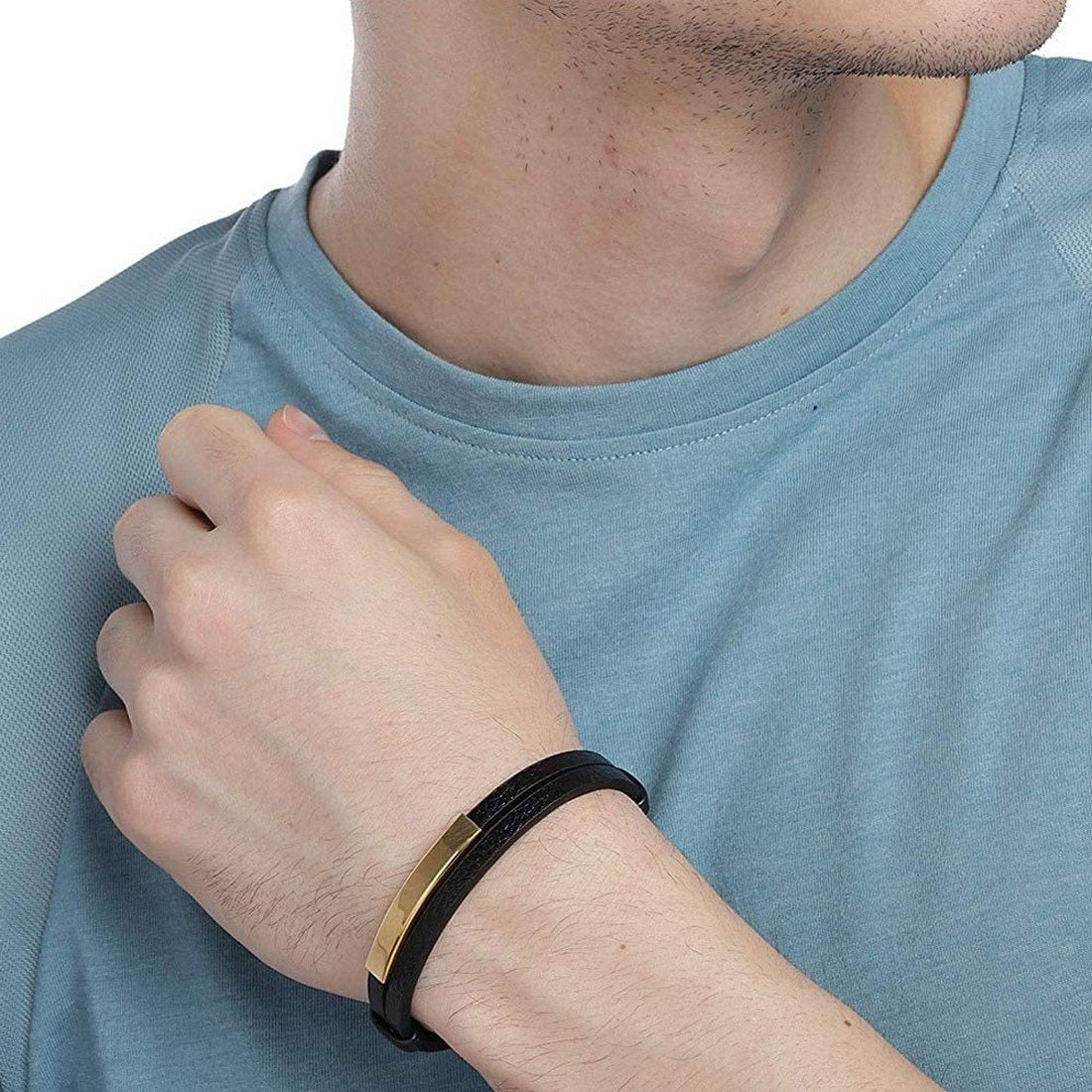 Gold-Tone Wrap Black Bracelet for Men image 1