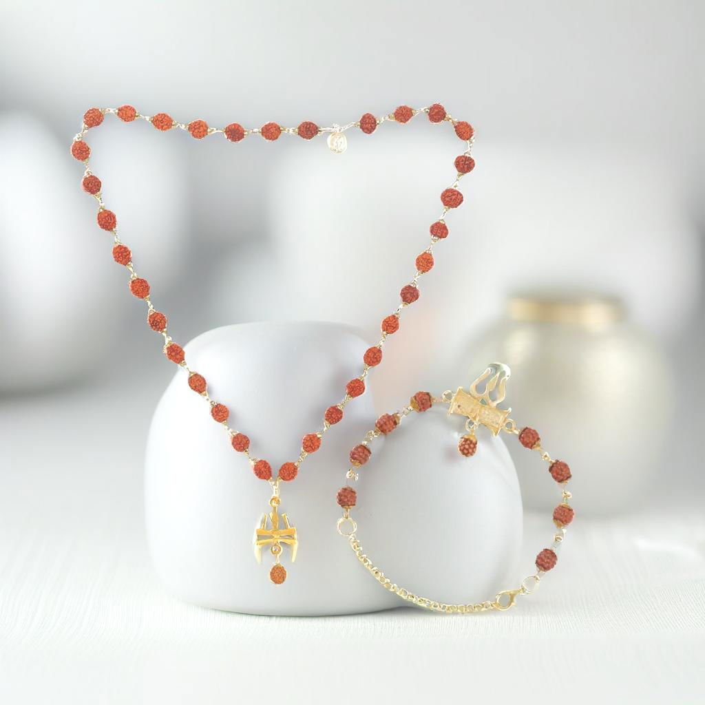 Men's Rudraksh Om Shiva Trishul Necklace & Rudraksh Bracelet Combo Set image 6