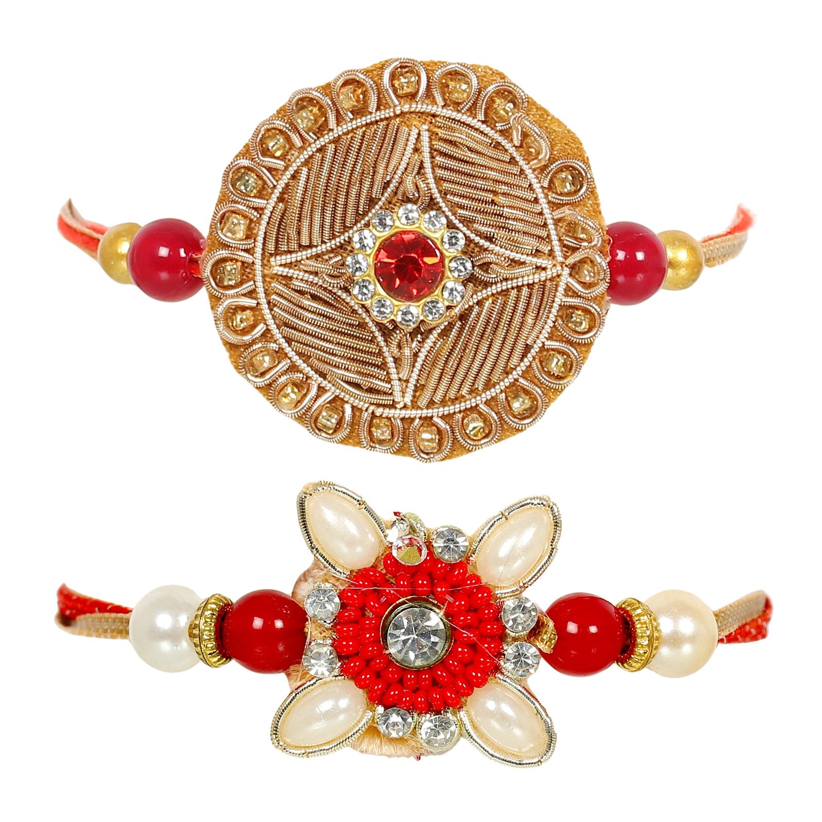 2 PCs Kundan Beaded Rakhi Set for Bhaiya/Brother image 2
