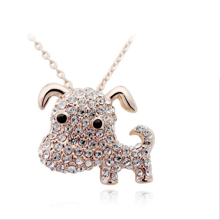 Adorable Rose-Gold Crystal Puppy Pendant Chain Necklace image 3