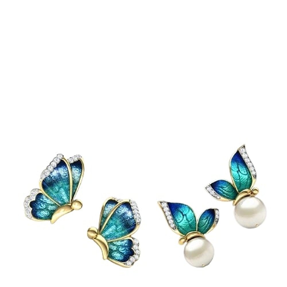 Elegant Combo Set: 2 Butterfly Pearl Stud Earrings image 1