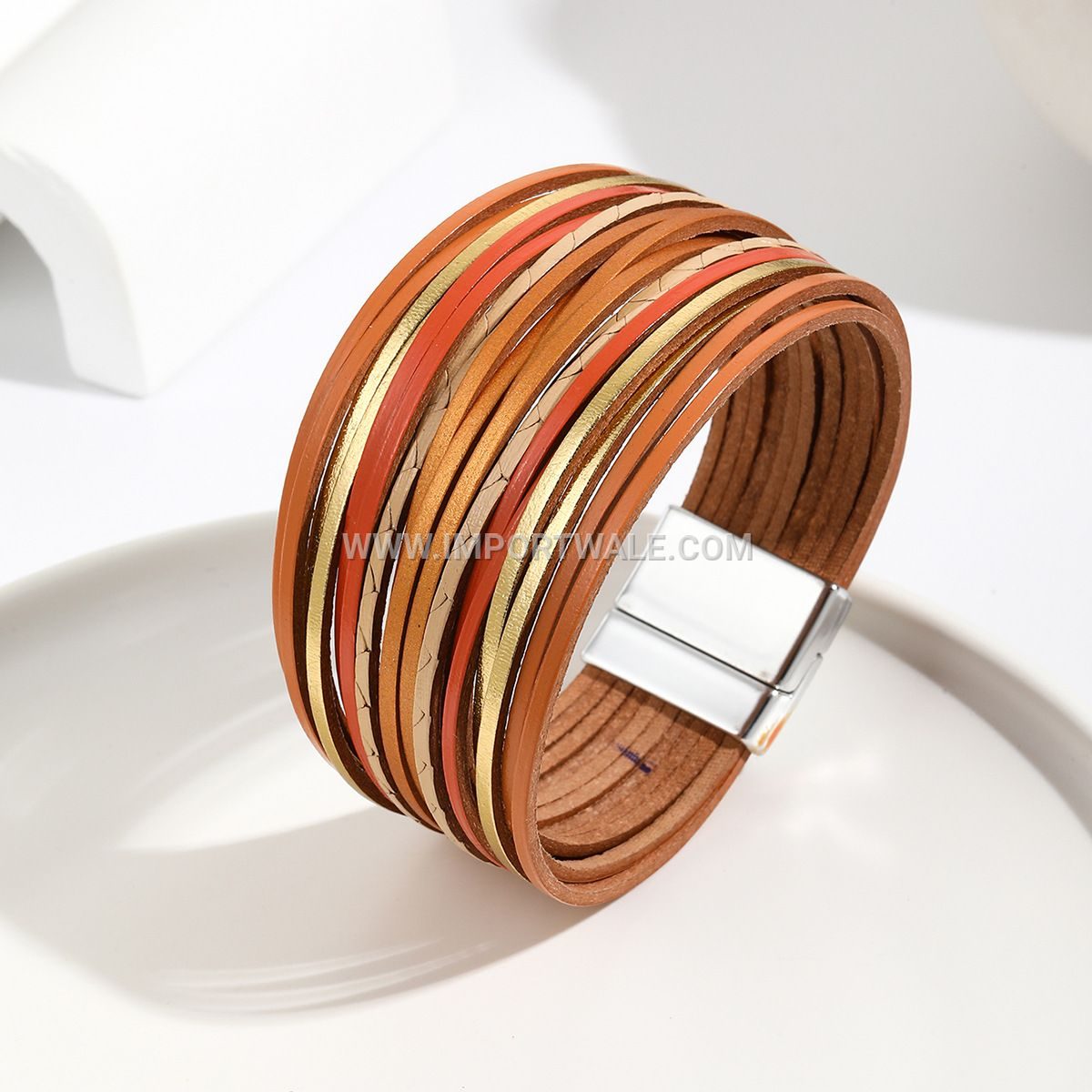 New Amazon Multi-Strand Gradient Men's Leather Cord Bracelet Mixed Color PU Leather Magnetic Clasp