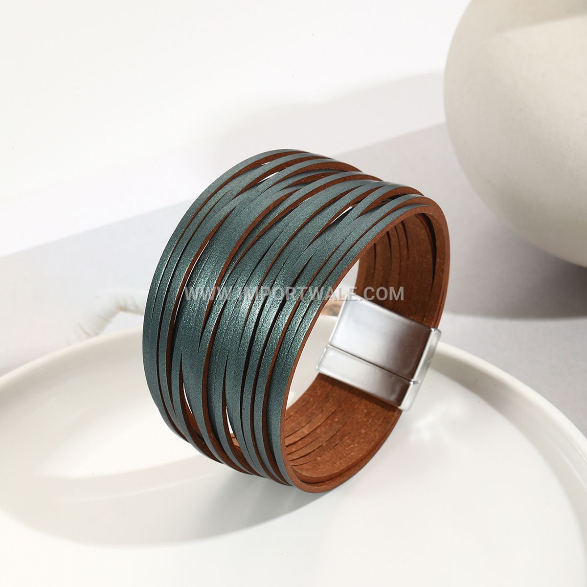 New Amazon Multi-Strand Gradient Men's Leather Cord Bracelet Mixed Color PU Leather Magnetic Clasp