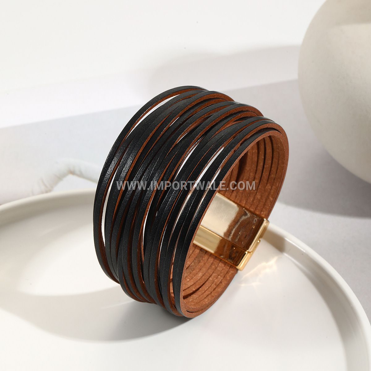 New Amazon Multi-Strand Gradient Men's Leather Cord Bracelet Mixed Color PU Leather Magnetic Clasp