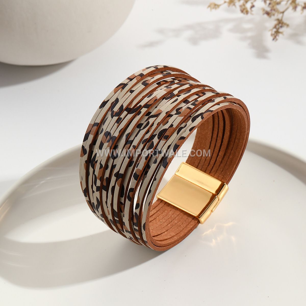 New Amazon Multi-Strand Gradient Men's Leather Cord Bracelet Mixed Color PU Leather Magnetic Clasp