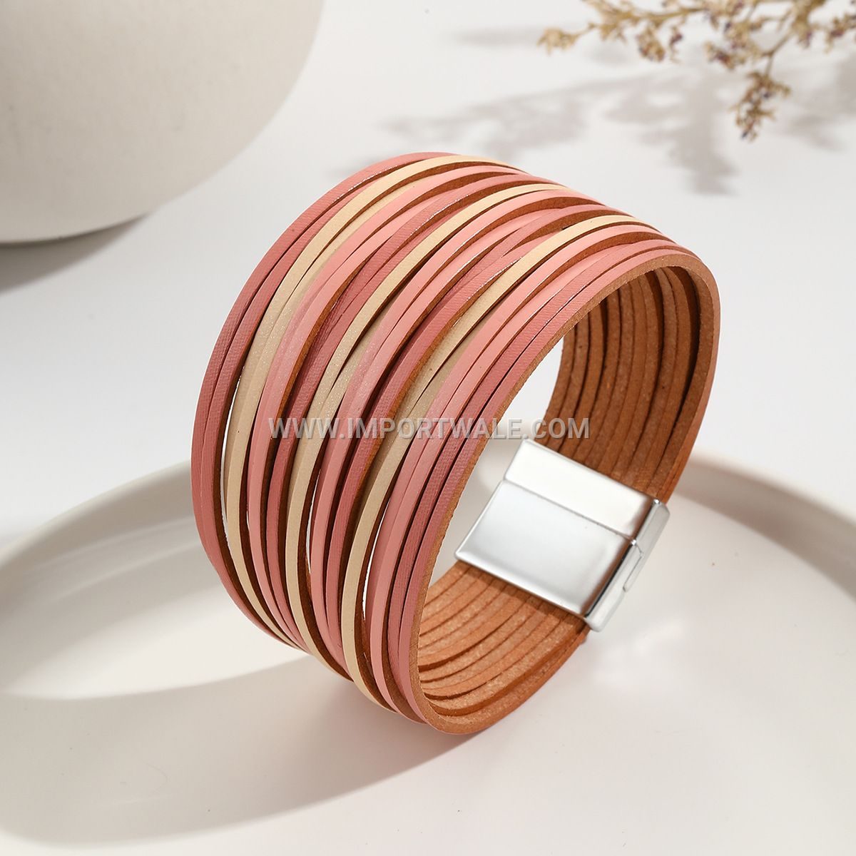 New Amazon Multi-Strand Gradient Men's Leather Cord Bracelet Mixed Color PU Leather Magnetic Clasp