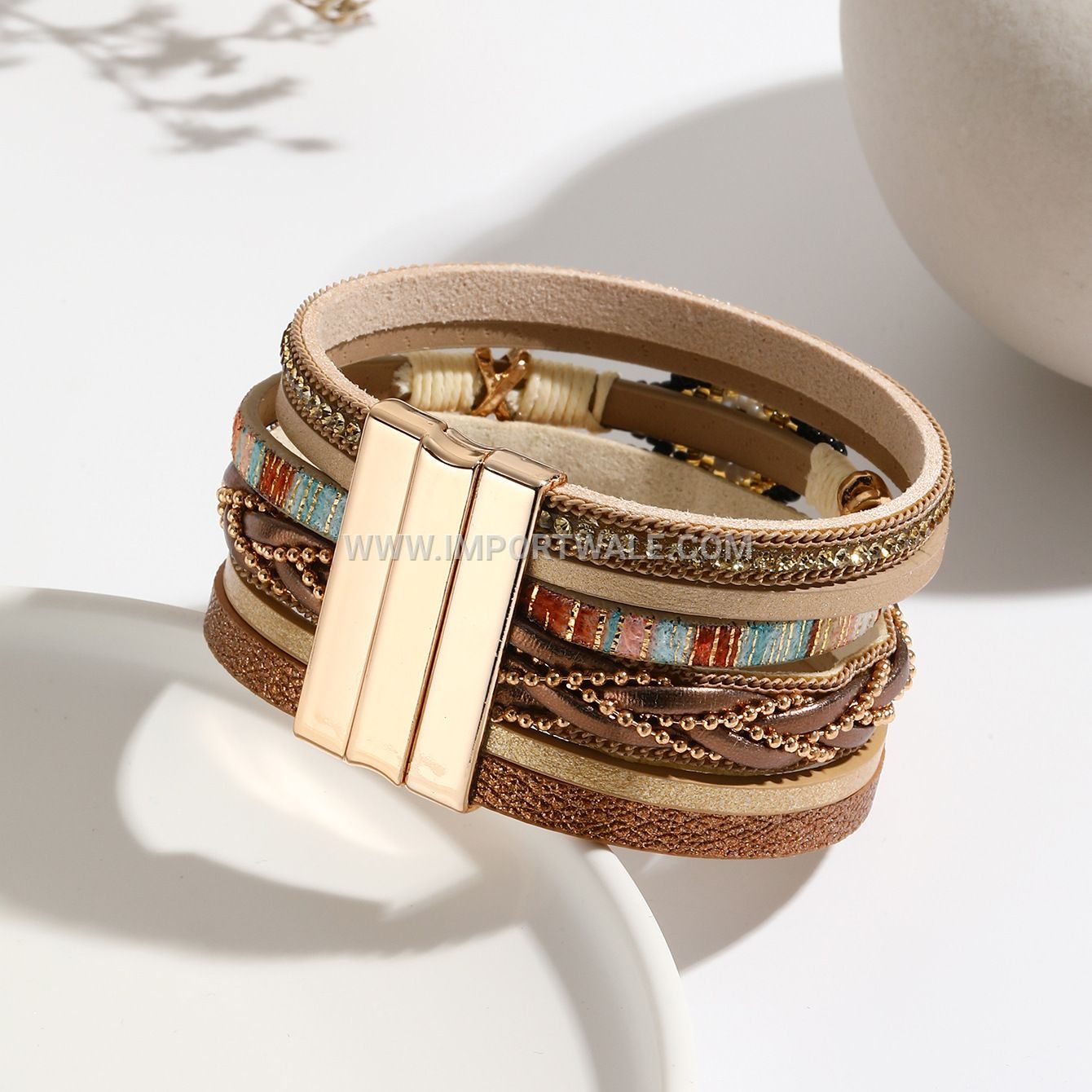 Bohemian Style Cross-Border New Arrival Eye Bead Handwoven Leather Bracelet for Women Simple Jewelry