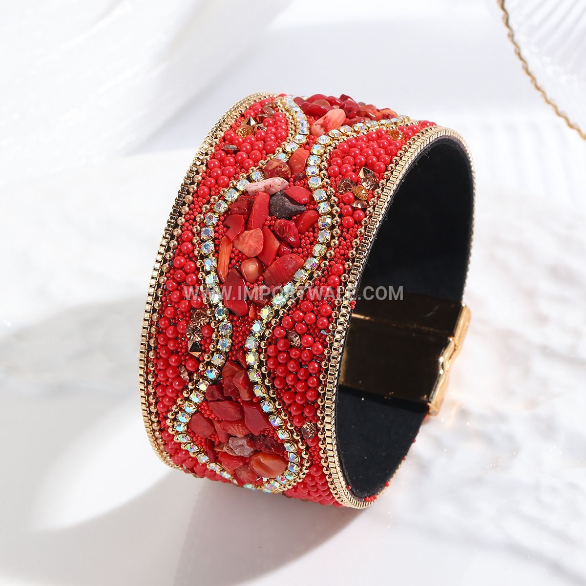 Cross-Border Foreign Trade Crushed Stone Bead Leather Bracelet Bohemian Style Gemstone Bracelet Stainless Steel Magnetic Clasp