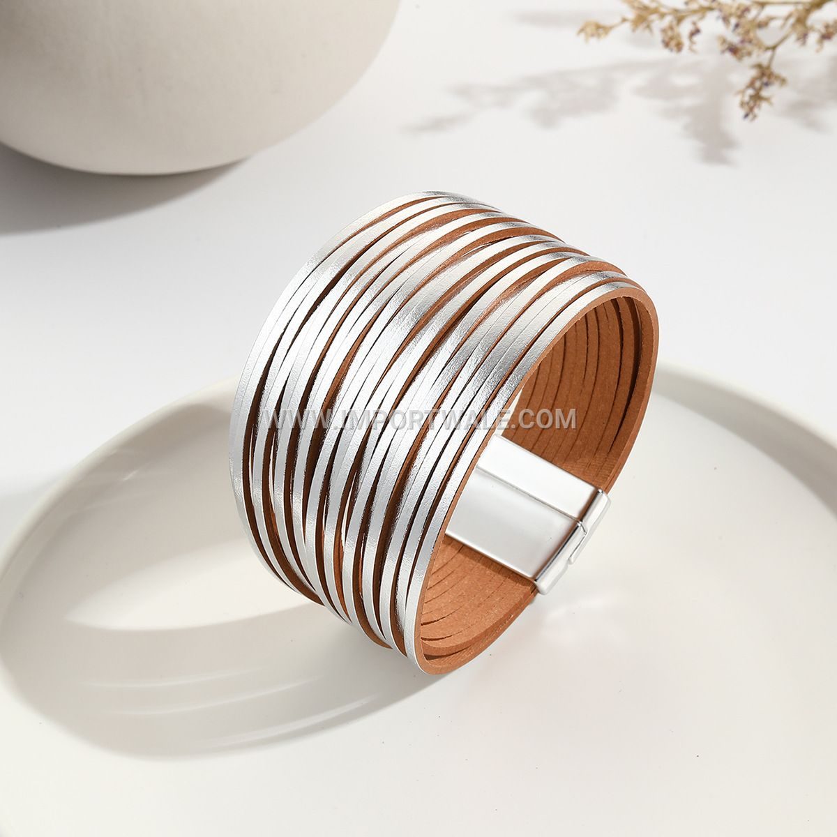 New Amazon Multi-Strand Gradient Men's Leather Cord Bracelet Mixed Color PU Leather Magnetic Clasp
