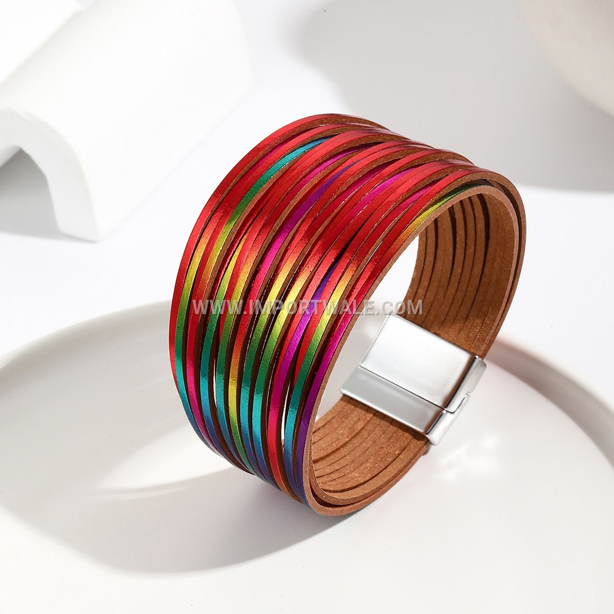 New Amazon Multi-Strand Gradient Men's Leather Cord Bracelet Mixed Color PU Leather Magnetic Clasp