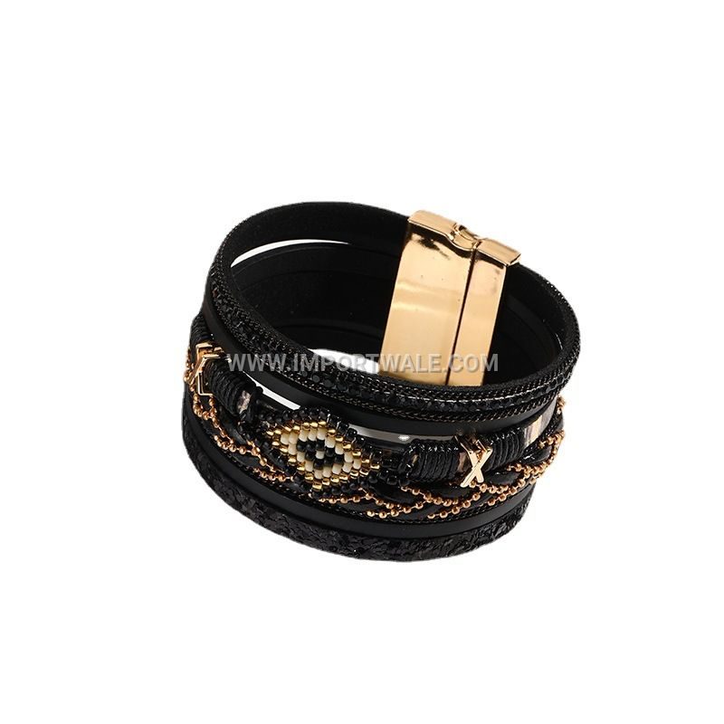 Bohemian Style Cross-Border New Arrival Eye Bead Handwoven Leather Bracelet for Women Simple Jewelry