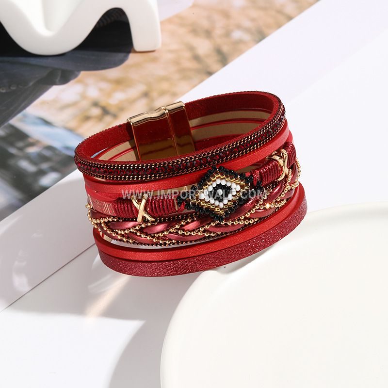 Bohemian Style Cross-Border New Arrival Eye Bead Handwoven Leather Bracelet for Women Simple Jewelry