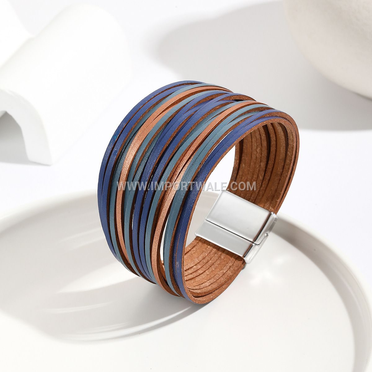 New Amazon Multi-Strand Gradient Men's Leather Cord Bracelet Mixed Color PU Leather Magnetic Clasp