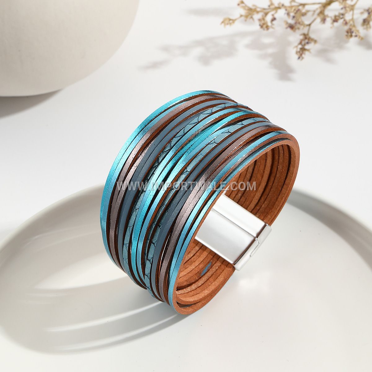 New Amazon Multi-Strand Gradient Men's Leather Cord Bracelet Mixed Color PU Leather Magnetic Clasp