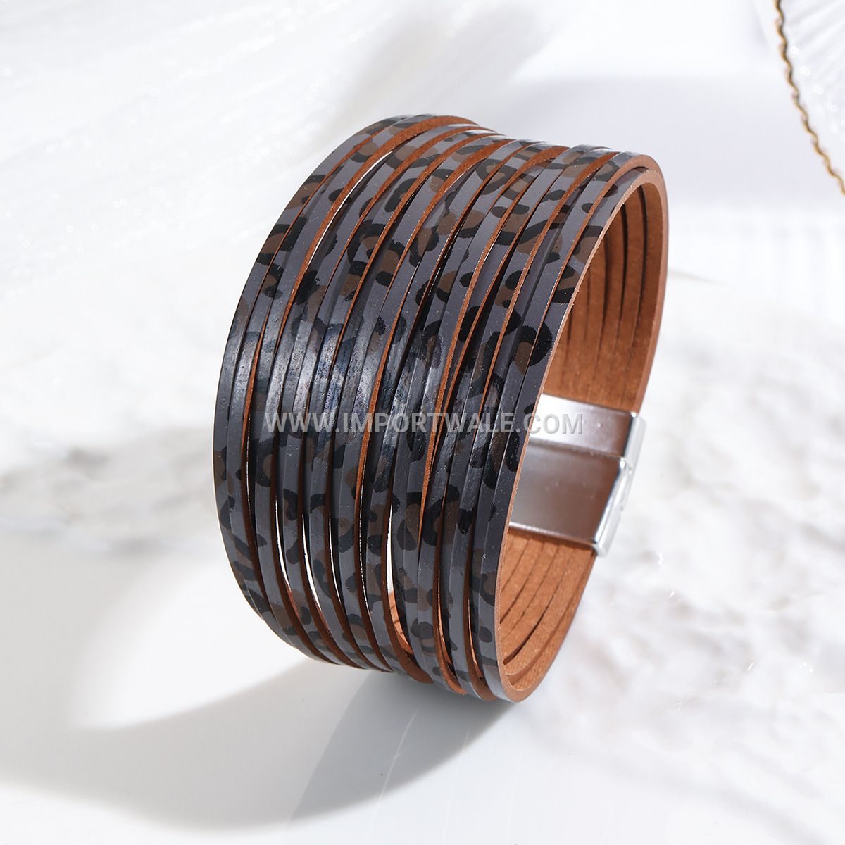 New Amazon Multi-Strand Gradient Men's Leather Cord Bracelet Mixed Color PU Leather Magnetic Clasp