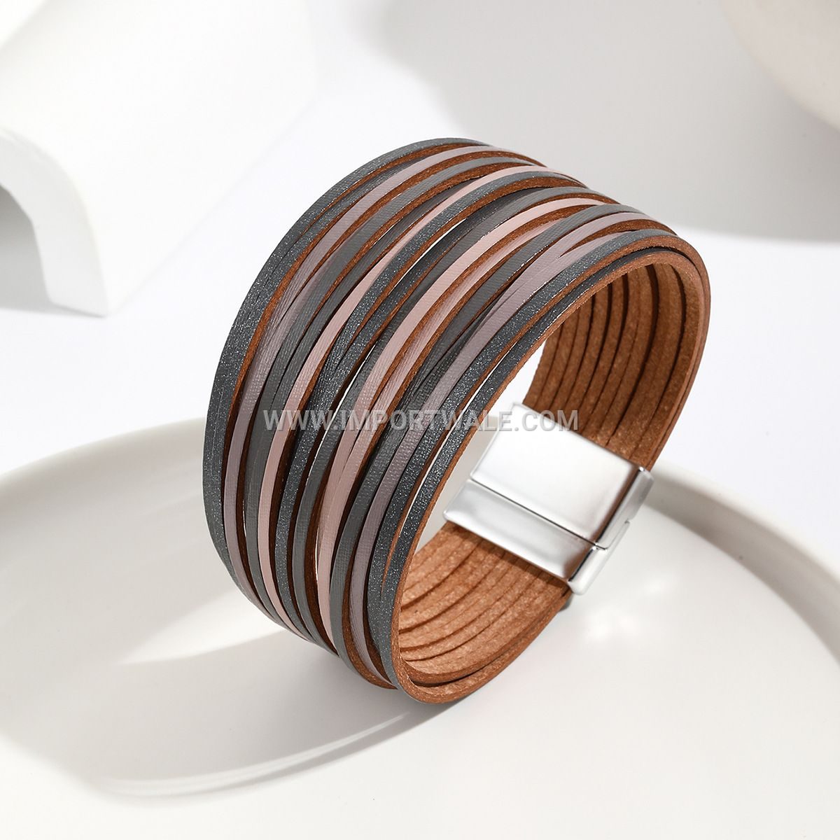 New Amazon Multi-Strand Gradient Men's Leather Cord Bracelet Mixed Color PU Leather Magnetic Clasp