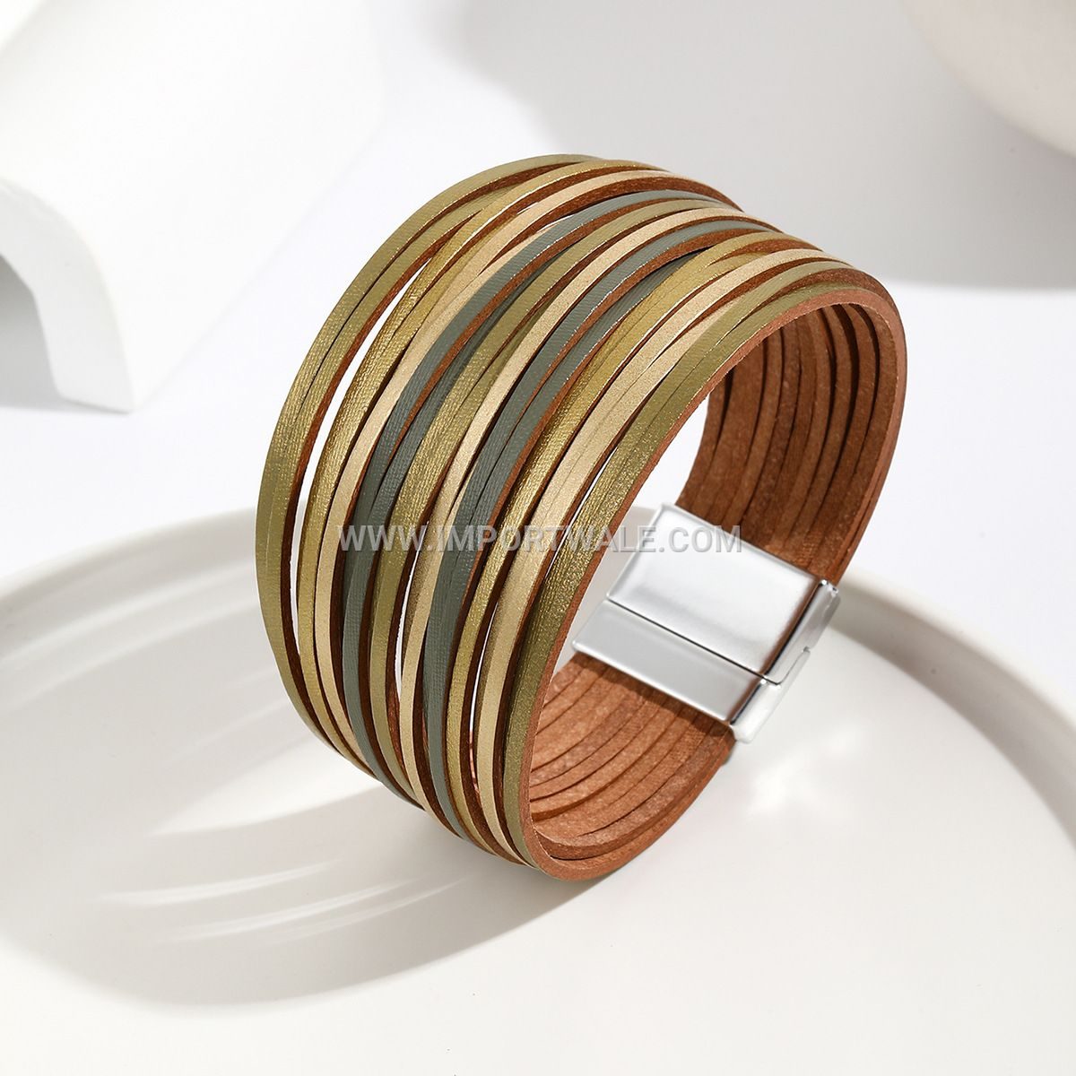 New Amazon Multi-Strand Gradient Men's Leather Cord Bracelet Mixed Color PU Leather Magnetic Clasp