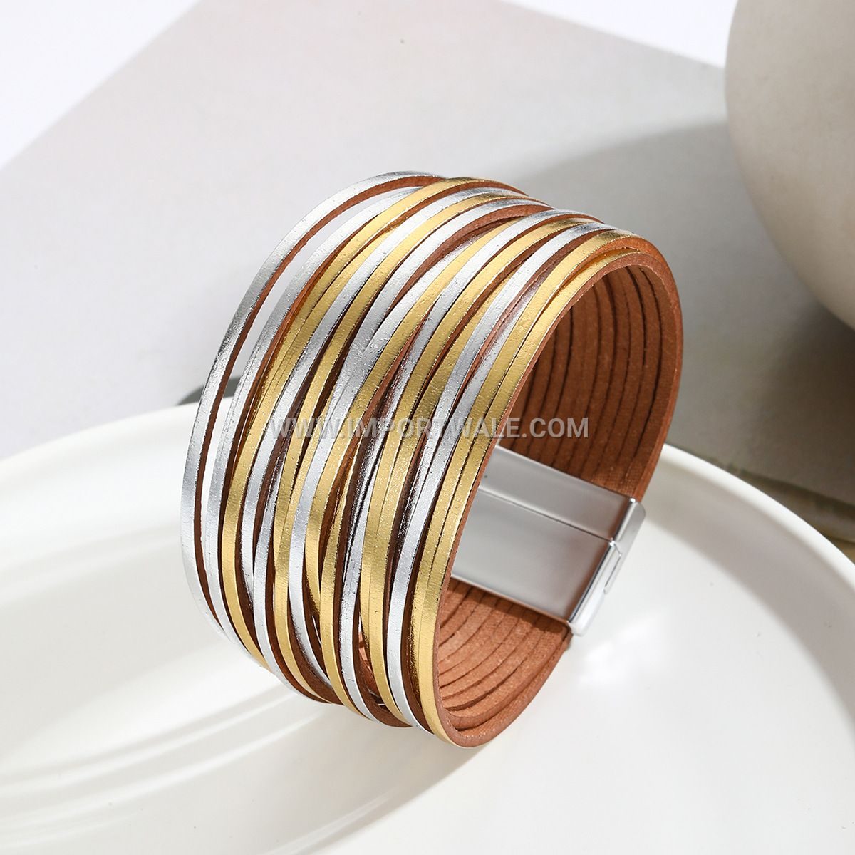 New Amazon Multi-Strand Gradient Men's Leather Cord Bracelet Mixed Color PU Leather Magnetic Clasp