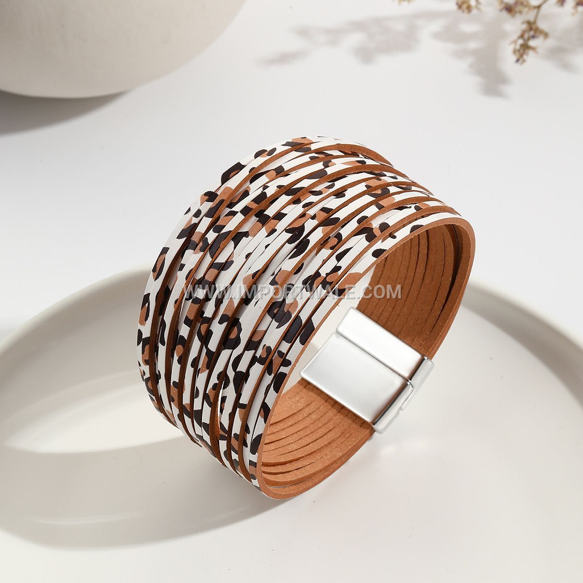 New Amazon Multi-Strand Gradient Men's Leather Cord Bracelet Mixed Color PU Leather Magnetic Clasp