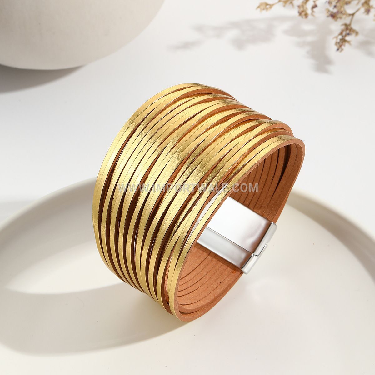 New Amazon Multi-Strand Gradient Men's Leather Cord Bracelet Mixed Color PU Leather Magnetic Clasp