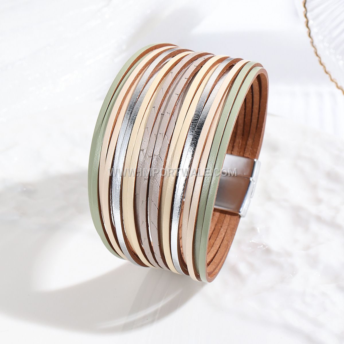 New Amazon Multi-Strand Gradient Men's Leather Cord Bracelet Mixed Color PU Leather Magnetic Clasp