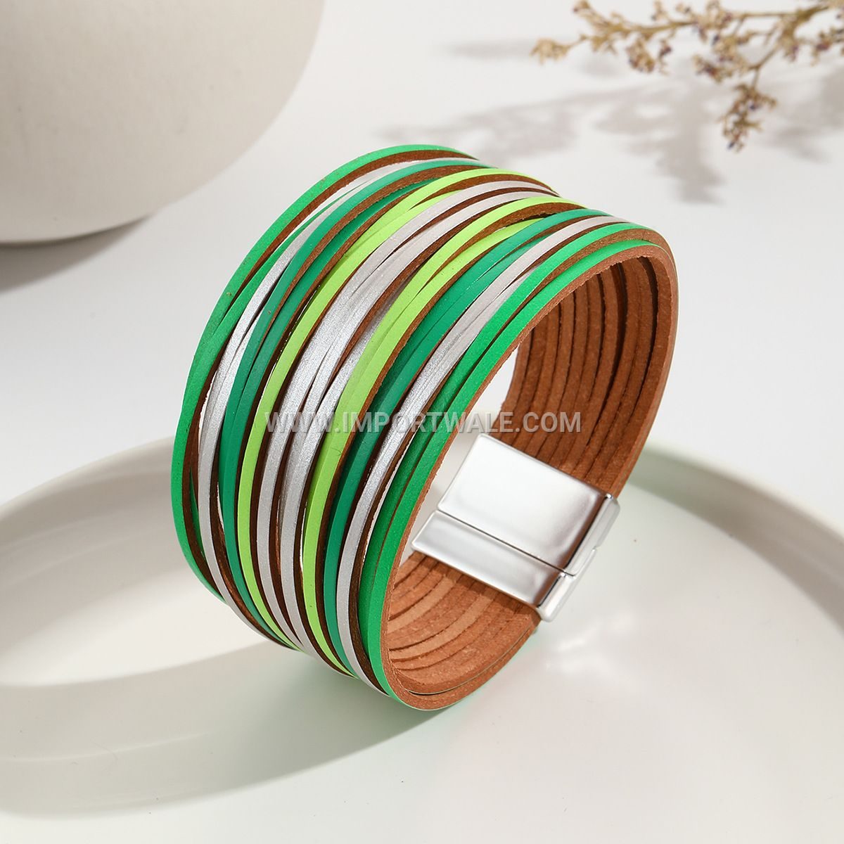 New Amazon Multi-Strand Gradient Men's Leather Cord Bracelet Mixed Color PU Leather Magnetic Clasp