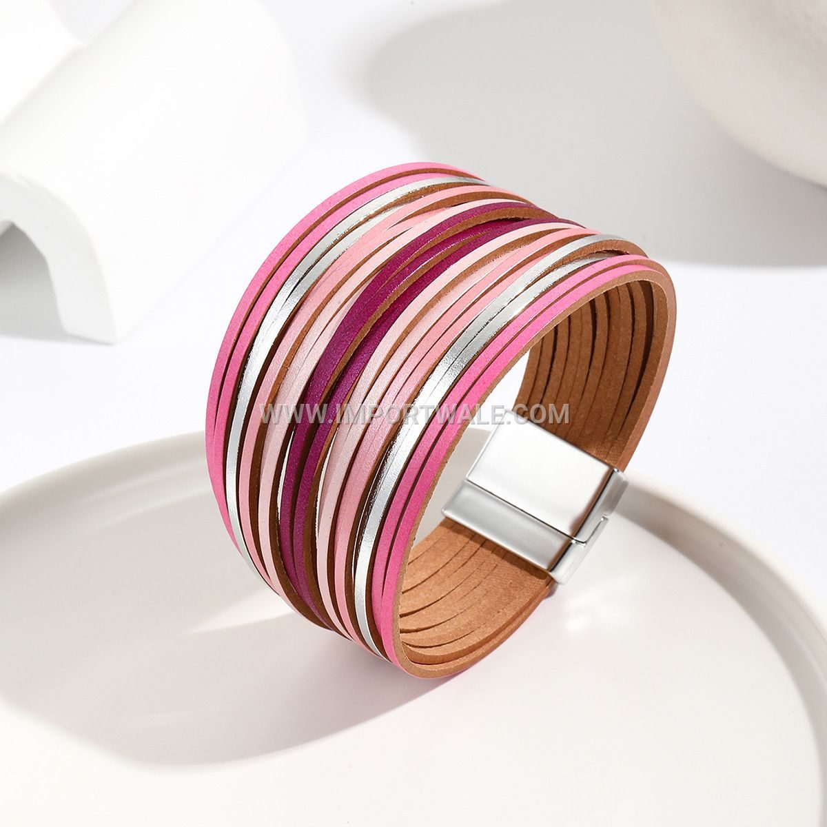 New Amazon Multi-Strand Gradient Men's Leather Cord Bracelet Mixed Color PU Leather Magnetic Clasp