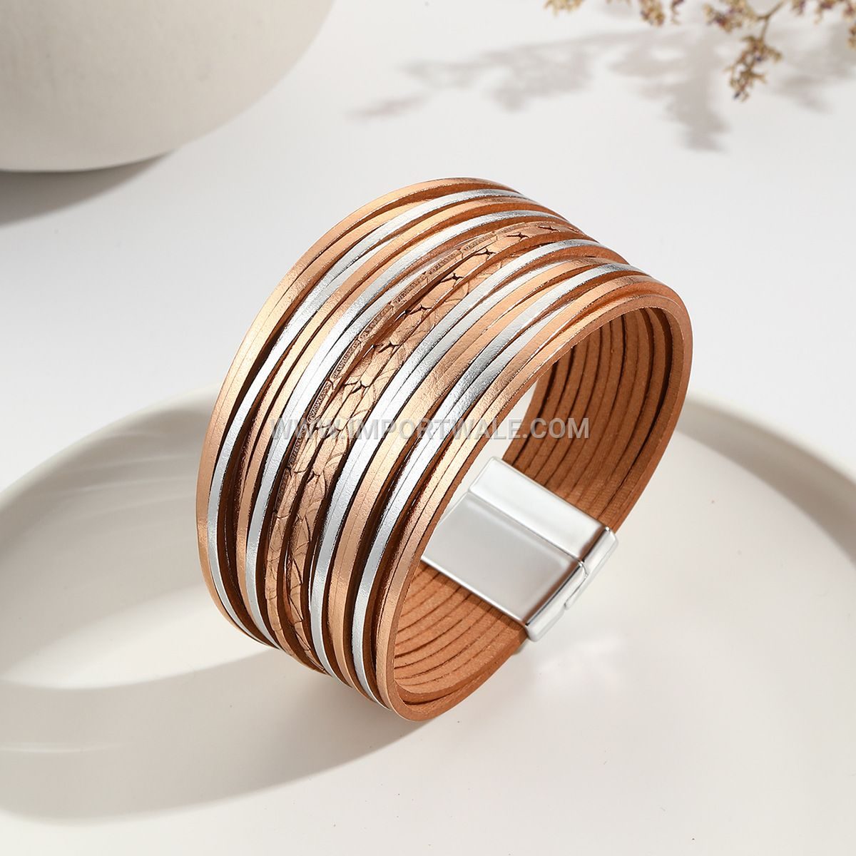 New Amazon Multi-Strand Gradient Men's Leather Cord Bracelet Mixed Color PU Leather Magnetic Clasp