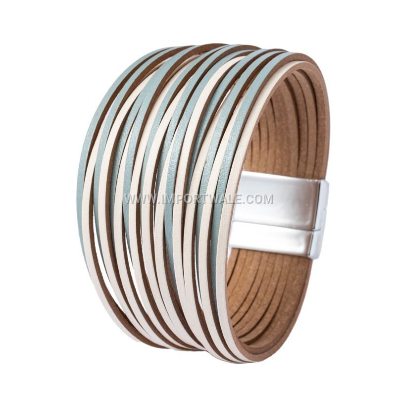 New Amazon Multi-Strand Gradient Men's Leather Cord Bracelet Mixed Color PU Leather Magnetic Clasp