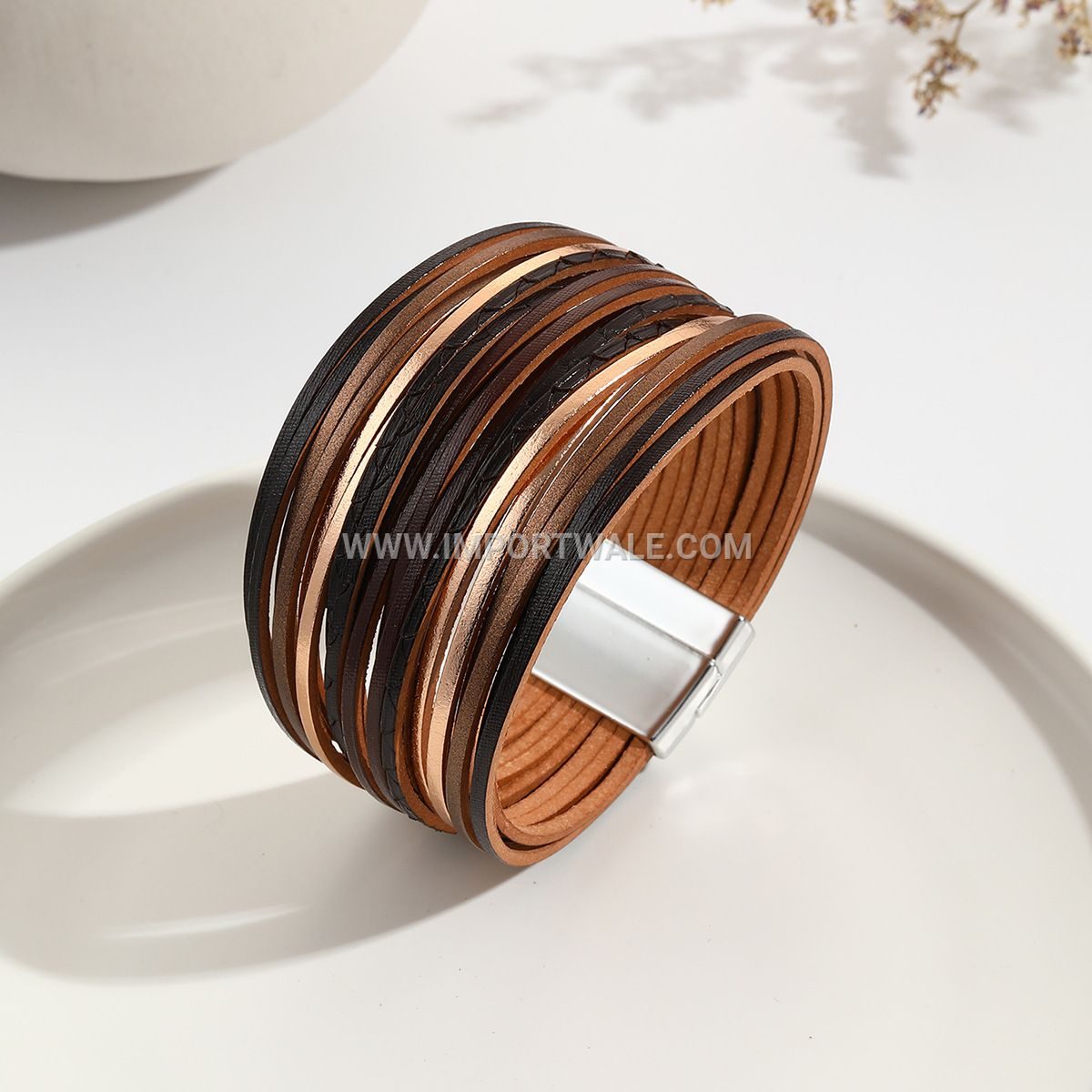 New Amazon Multi-Strand Gradient Men's Leather Cord Bracelet Mixed Color PU Leather Magnetic Clasp