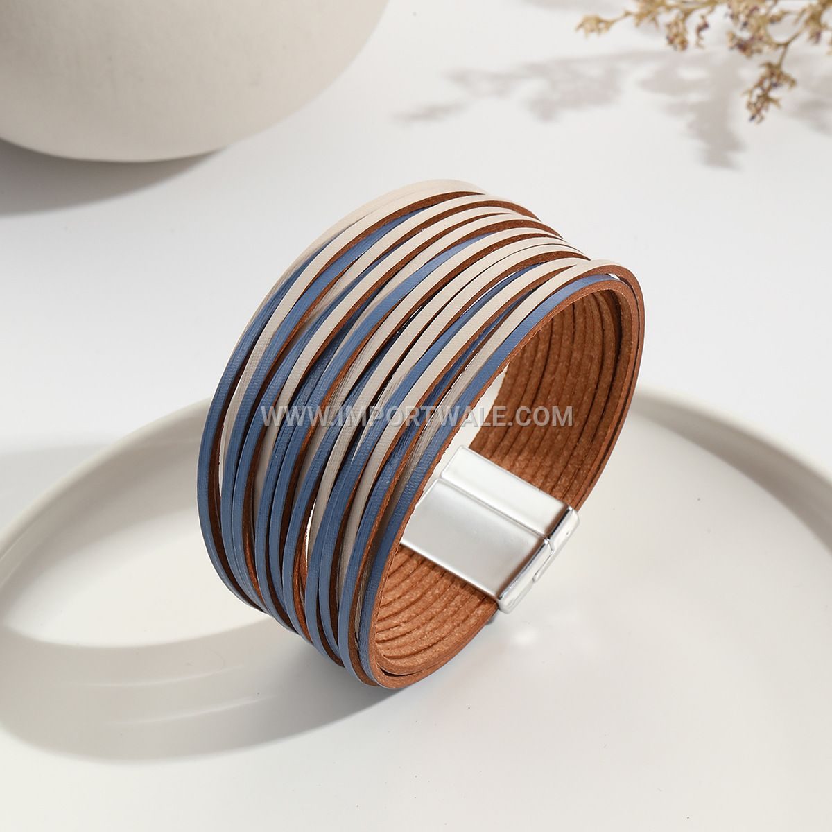 New Amazon Multi-Strand Gradient Men's Leather Cord Bracelet Mixed Color PU Leather Magnetic Clasp