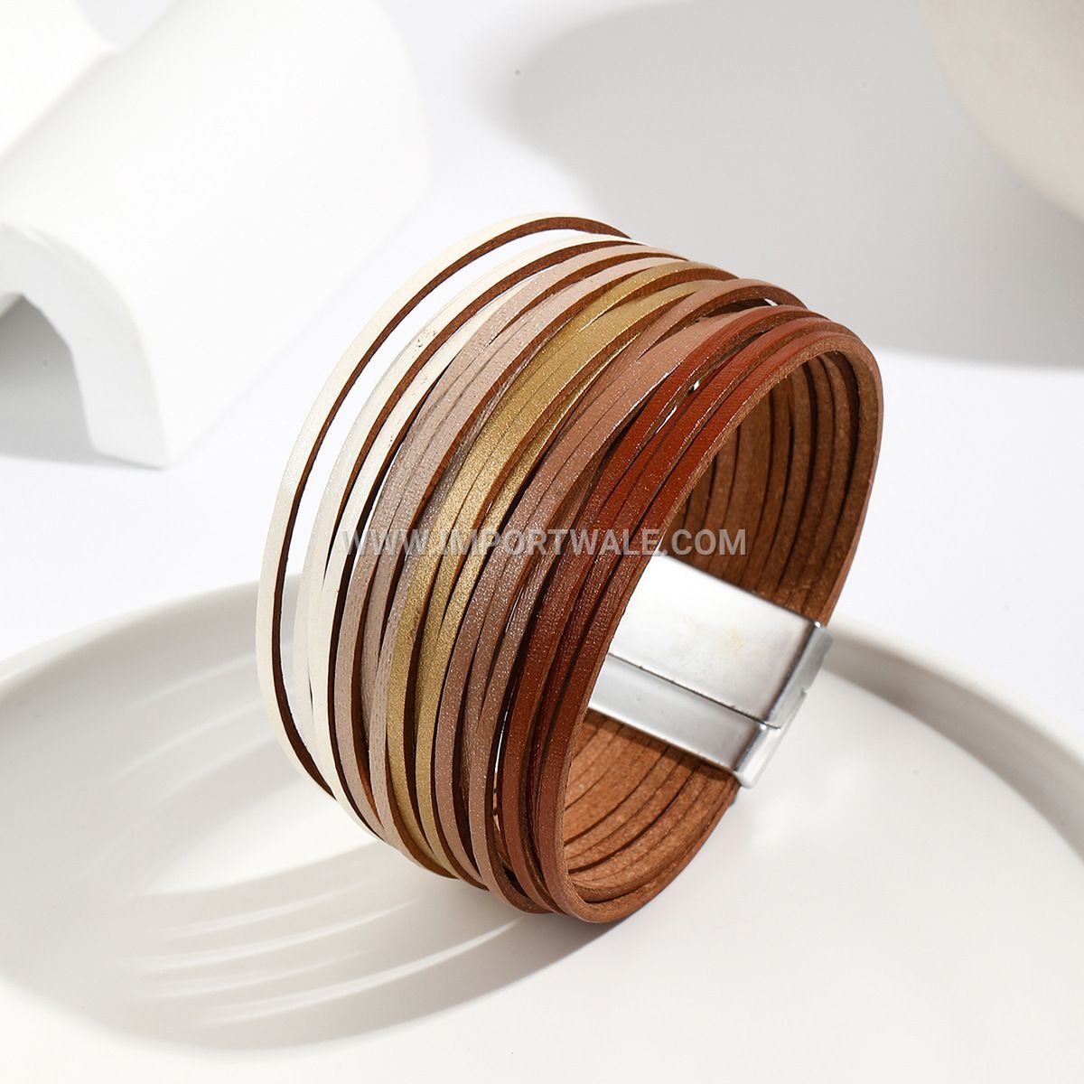 New Amazon Multi-Strand Gradient Men's Leather Cord Bracelet Mixed Color PU Leather Magnetic Clasp