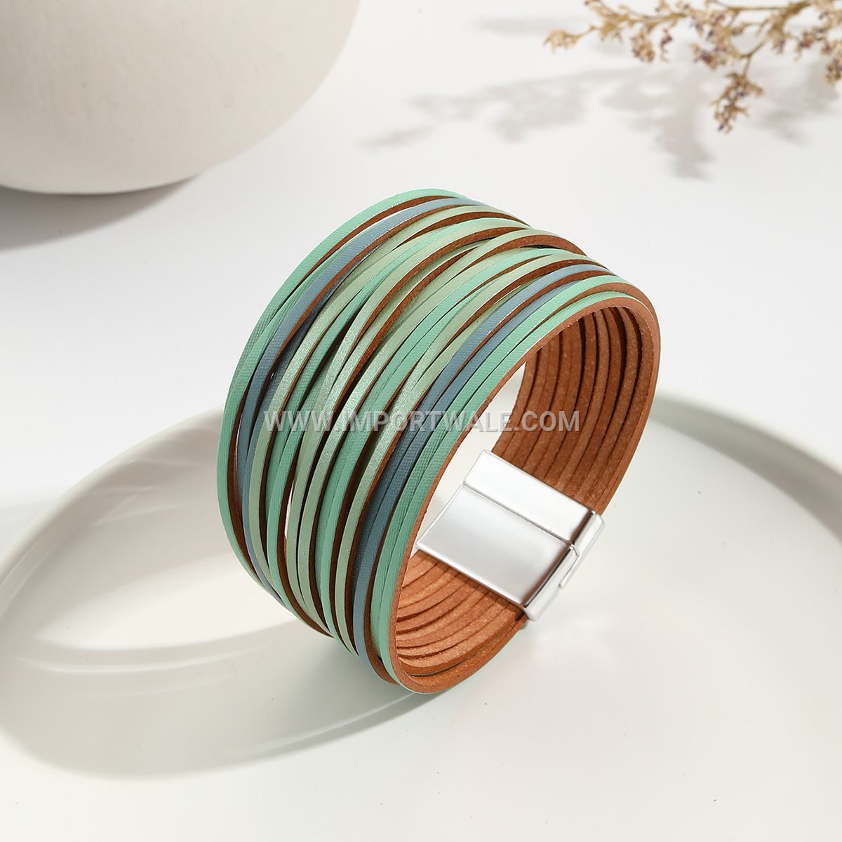 New Amazon Multi-Strand Gradient Men's Leather Cord Bracelet Mixed Color PU Leather Magnetic Clasp