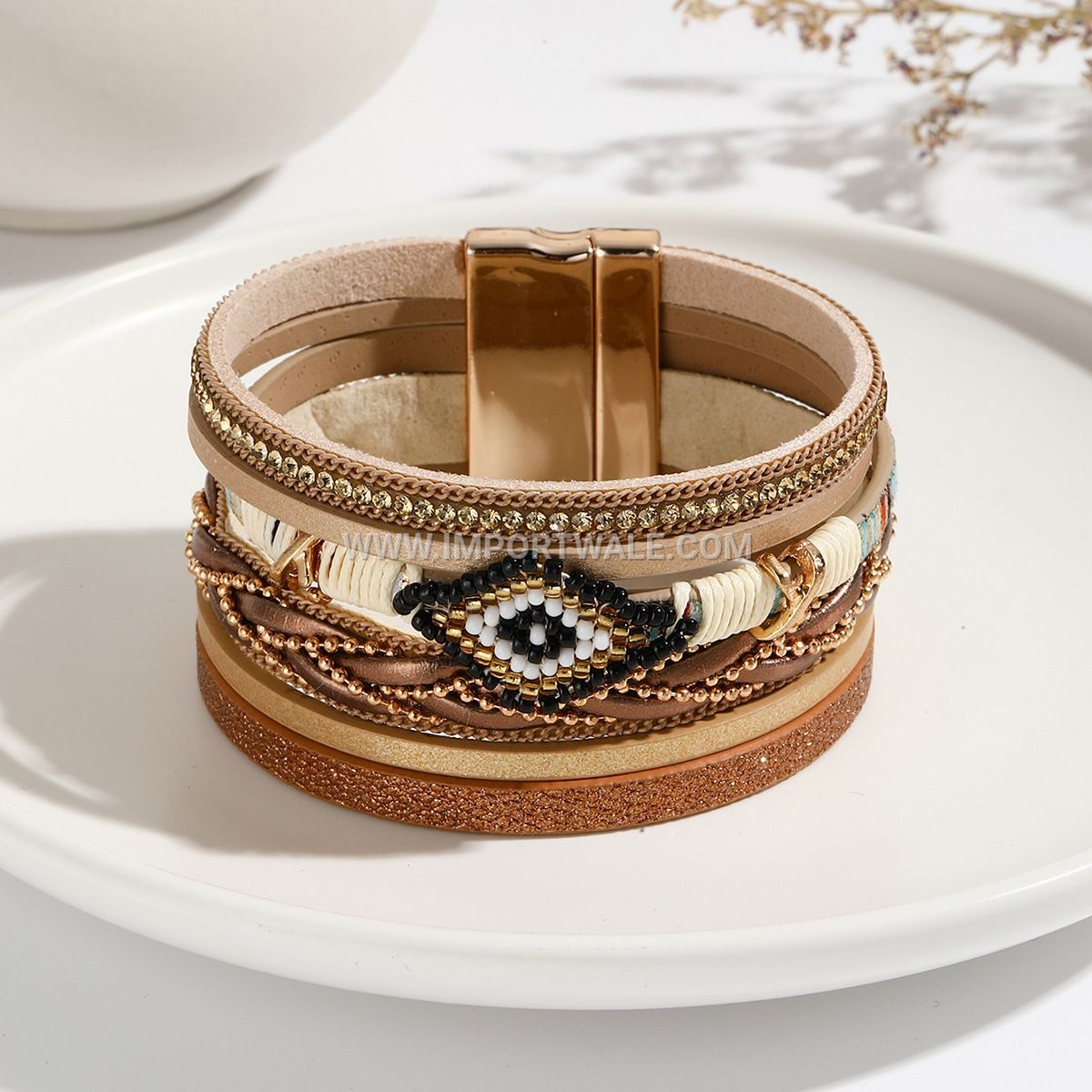 Bohemian Style Cross-Border New Arrival Eye Bead Handwoven Leather Bracelet for Women Simple Jewelry