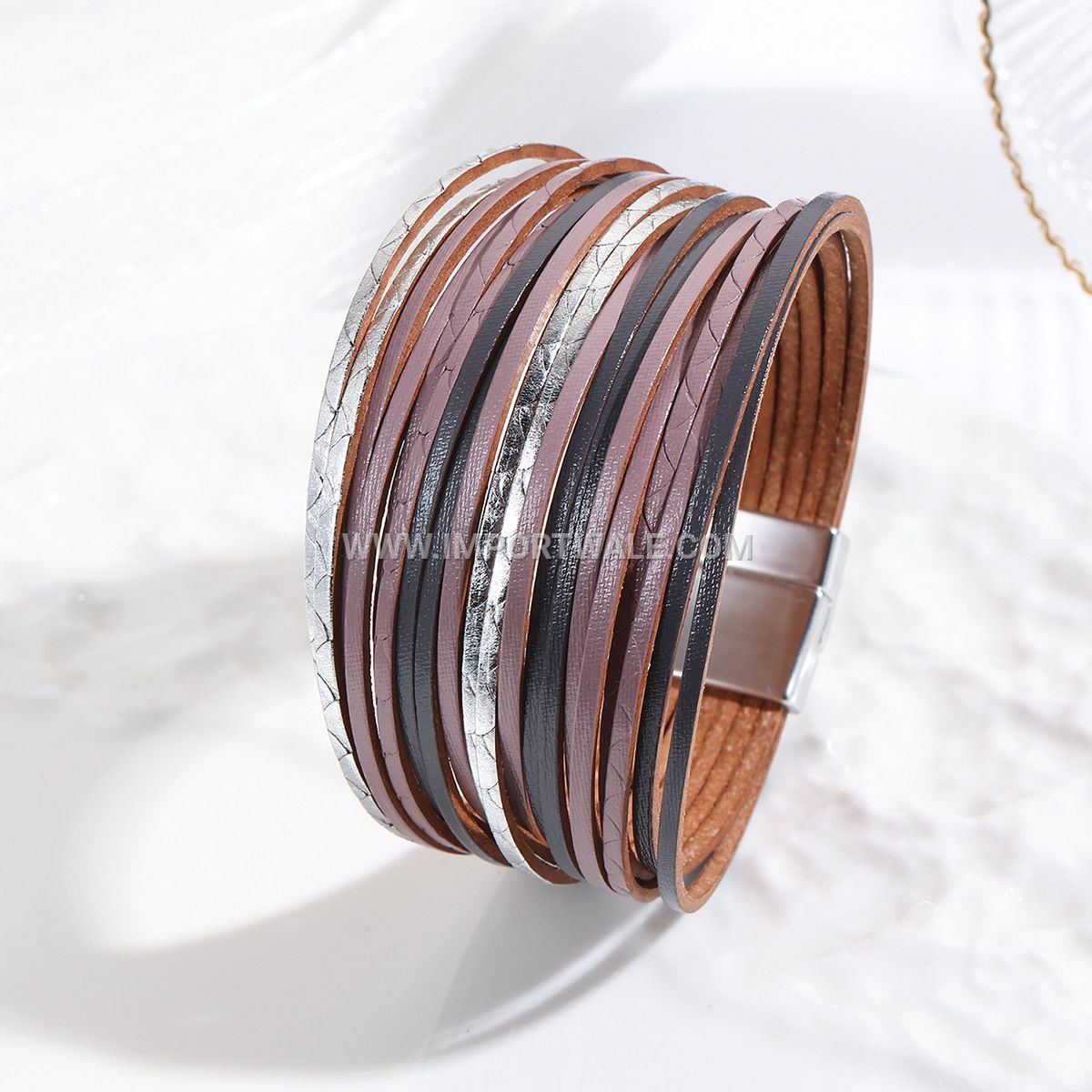 New Amazon Multi-Strand Gradient Men's Leather Cord Bracelet Mixed Color PU Leather Magnetic Clasp