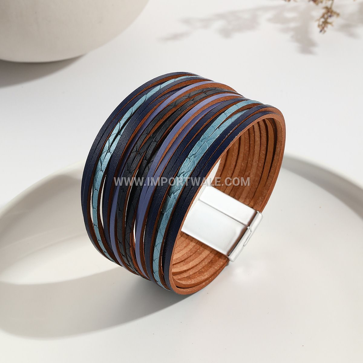 New Amazon Multi-Strand Gradient Men's Leather Cord Bracelet Mixed Color PU Leather Magnetic Clasp
