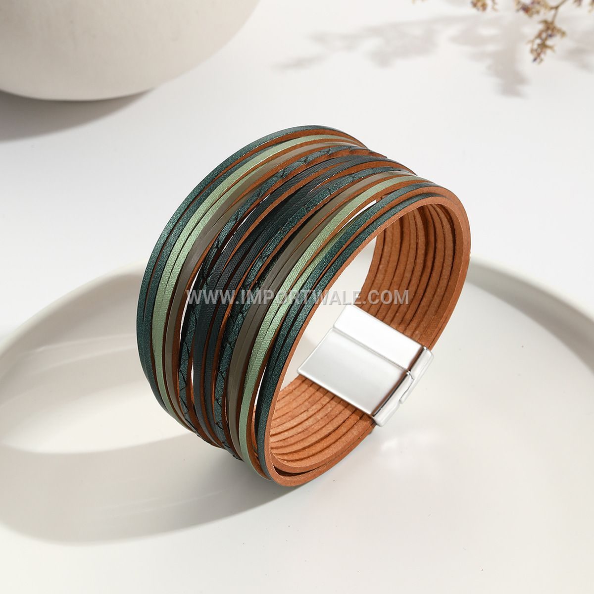 New Amazon Multi-Strand Gradient Men's Leather Cord Bracelet Mixed Color PU Leather Magnetic Clasp