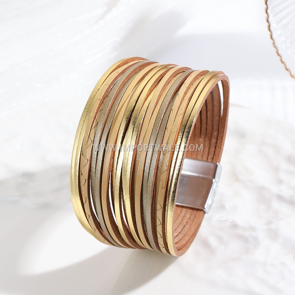 New Amazon Multi-Strand Gradient Men's Leather Cord Bracelet Mixed Color PU Leather Magnetic Clasp