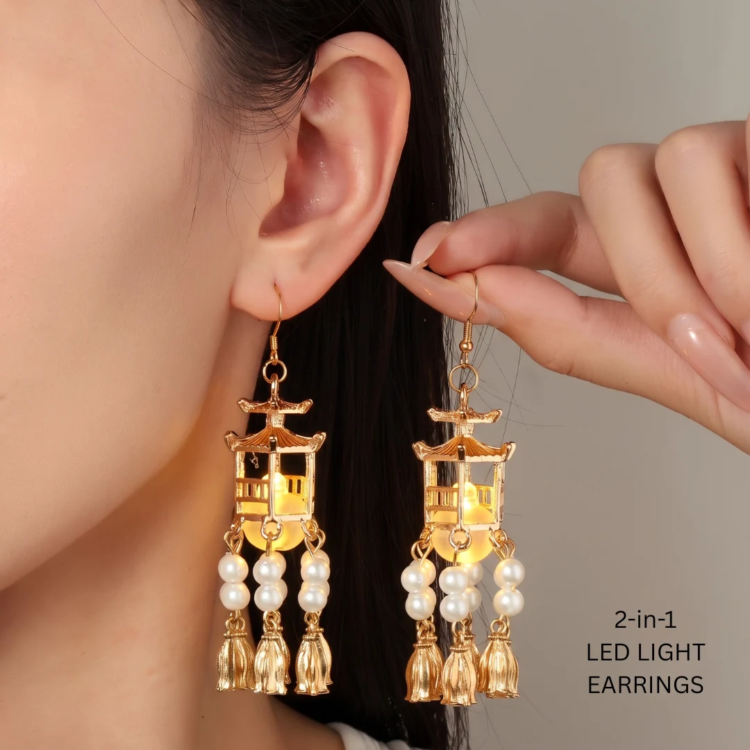 Gold Plated Pearl Light Earrings Set for Women, Stylish Traditional and Party Wear Earrings