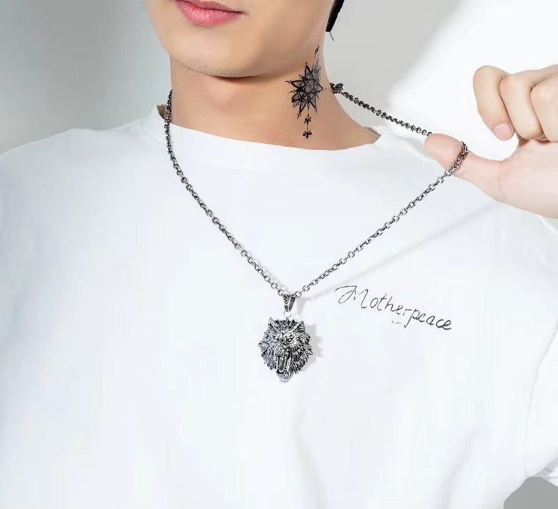 Bold Roaring King Animal Head Pendant Chain Necklace for Men